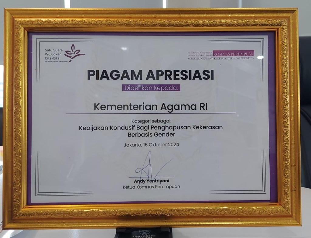 Kemenag Raih Penghargaan Komnas Perempuan dalam Kebijakan Penghapusan Kekerasan&nbsp;Gender